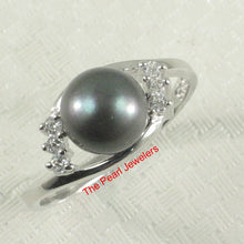Load image into Gallery viewer, 9302261-Sterling-Silver-Cultured-Black-Pearl-and-Cubic-Zirconia-Ring