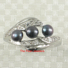 Load image into Gallery viewer, 9309831-Black-Cultured-Freshwater-Pearl-Cubic-Zirconia-Ring-Sterling-Silver