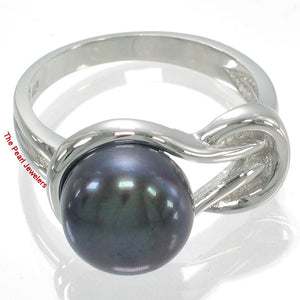 9309871-Solid-Sterling-Silver-925-Love-Knot-Black-Cultured-Pearl-Rings