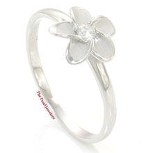 Load image into Gallery viewer, 9330040-Solid-Silver-925-Hawaiian-Plumeria-Cubic-Zirconia-Band-Ring