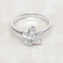 Load image into Gallery viewer, 9330040-Solid-Silver-925-Hawaiian-Plumeria-Cubic-Zirconia-Band-Ring