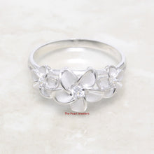 Load image into Gallery viewer, 9330060-Solid-Sterling-Silver-Hawaiian-Triple-Plumeria-Cubic-Zirconia-Ring
