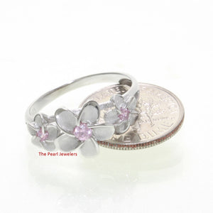 9330062-Silver-.925-Hawaiian-Three-Plumeria-Pink-Cubic-Zirconia-Ring