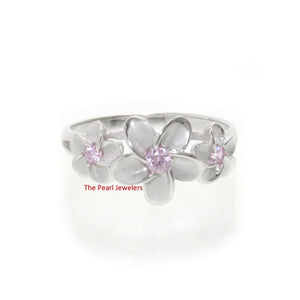 9330062-Silver-.925-Hawaiian-Three-Plumeria-Pink-Cubic-Zirconia-Ring